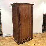 A mid 19thc mahogany hall cupboard, the moulded projecting cornice above a panelled door enclosing