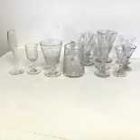 A collection of 19thc drinking glasses including a rummer engraved with Illsley, Wallington, 1855,