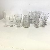 A collection of 19thc drinking glasses including a rummer engraved with Illsley, Wallington, 1855,