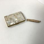 A 1930s engine turned cigarette case inlaid with mother of pearl to lid (9cm x 6cm), a 1930s pen