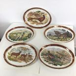 A set of five Lightwood & Son oval serving plates, each depicting animals with madder and gilt