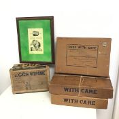 Three egg boxes, c.1960 designed to travel by post, one including postage stamp (7cm x 35cm x 24cm),