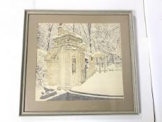 English School, Classical Ruins in Winter, pencil and watercolour, signed and dated bottom left,