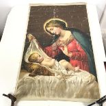 A. Borsari (?), Mary with Baby Jesus, print on canvas with stamp R.A.S. (?), unframed (84cm x 51cm)