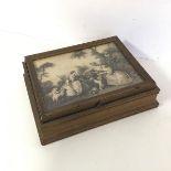 A 1940s/50s jewellery box, the rectangular lid with an 18thc style print of a Shepherdess and