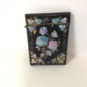 A Card case, c.1900, with inlaid mother of pearl and applied gilt and paint to create a floral