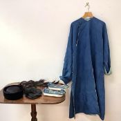 A group of Chinese clothing, early 20th century, comprising: a man's woven blue silk robe, decorated