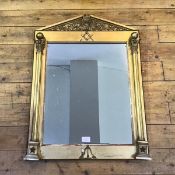 A 19th century giltwood and gesso mirror with Masonic emblems, the pedimented crest with scrolling