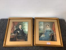 British School, c. 1830, a pair of portraits of a lady and gentleman, unsigned, pastel, framed. Each