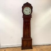 A 19th century drum head longcase clock, by Gardner of Greenock, the thirteen inch white enamel dial