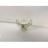 A small armorial creamware pedestal bowl and cover, c. 1800, possibly a sucrier, of urn form, the