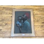 Study of an African Mother and Child, pastel, indistinctly signed lower right, framed. 49cm by 35cm