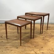 Silkeborg, Denmark, a graduated set of three teak tables, 1960's, each with rectangular top with