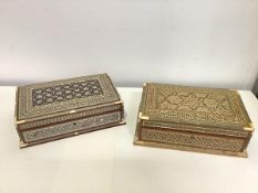 Two Damascus ware jewellery boxes, 20th century, each with characteristic inlaid decoration of