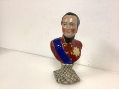 A Staffordshire pearlware bust of Tsar Alexander I, first quarter 19th century, modelled with red