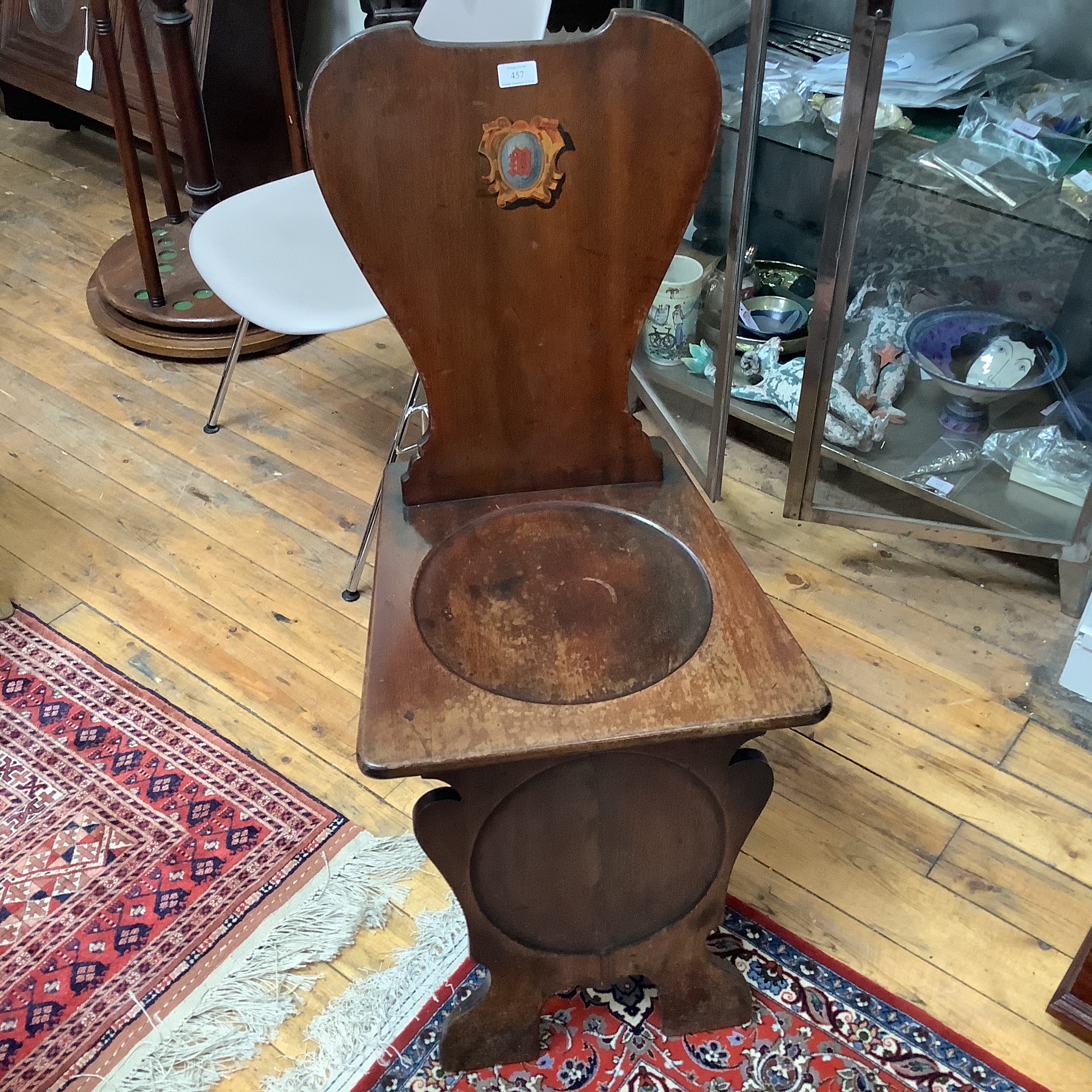 A mahogany George II style compass pattern hall chair, 19th century, the cartouche-shaped back and - Image 2 of 6