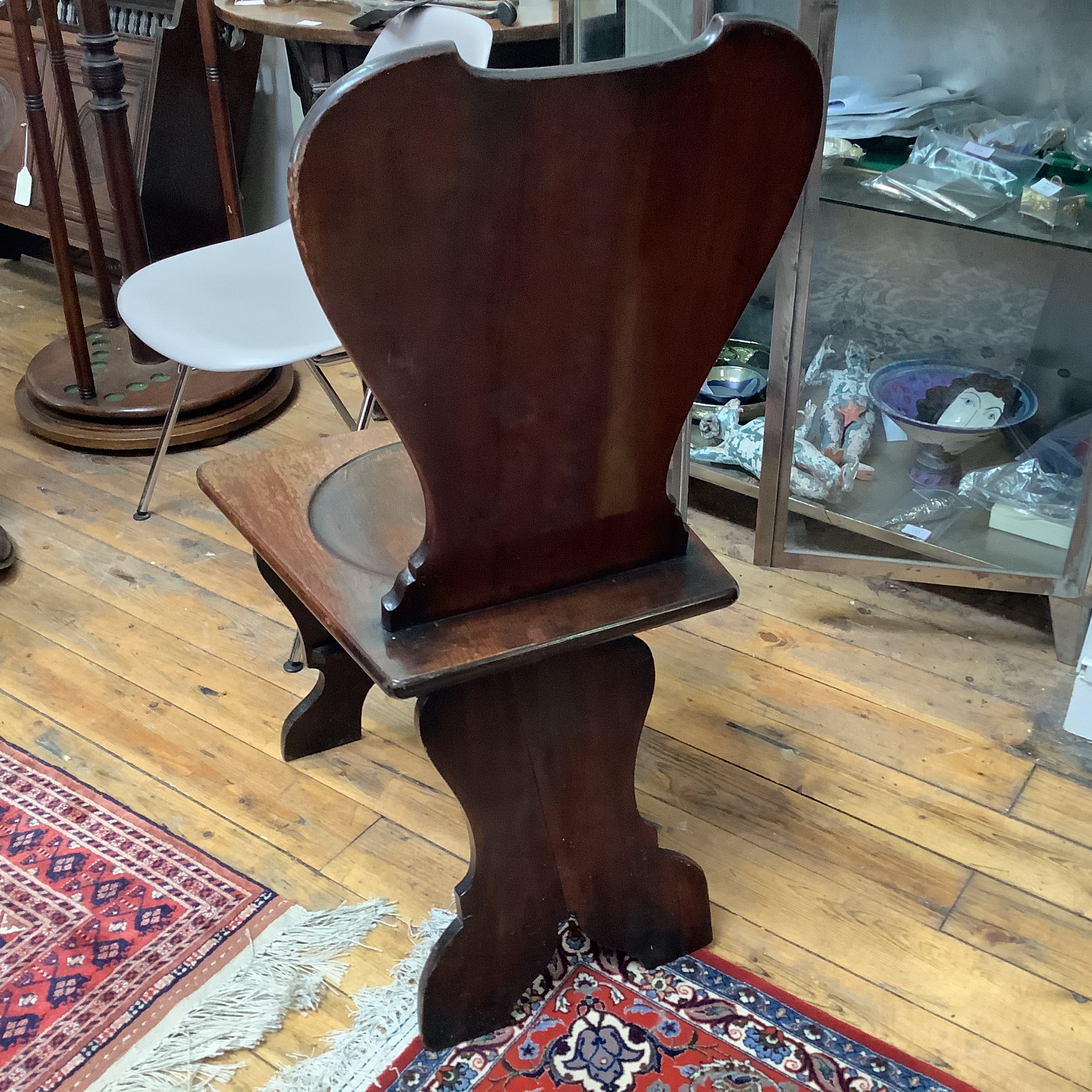 A mahogany George II style compass pattern hall chair, 19th century, the cartouche-shaped back and - Image 4 of 6