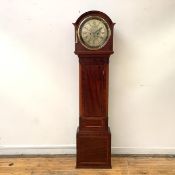 A Regency mahogany drum head longcase clock by John Steel of Killamarsh, the twelve inch circular