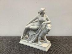 A 19th century Parian group of Ariadne and the Panther, unmarked. 23cm by 21cm
