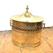 A large brass lidded coal bucket, c. 1900,