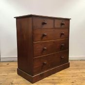 A 19th century mahogany Scotch chest, of two short and three long graduated drawers, raised on a