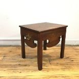A George II mahogany commode, the hinged rectangular top above a pair of brass carry handles, with