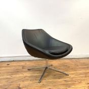 Allermuir: an A640 swivel lounge chair, the padded back and seat with stitched black leather