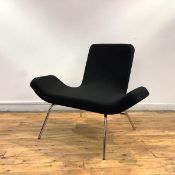 Bjorn Dhalstrom, a Gondola chair, manufactured by CBI, Sweden, the birch frame with black wool