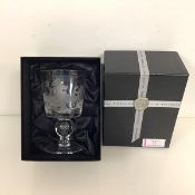 A Dartington Glass commemorative goblet, the bucket bowl etched and engraved with the Lion of