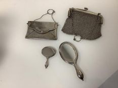 A George V silver lady's purse, Chester 1916, with foldover flap, on a chain with suspension loop;