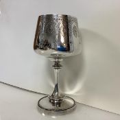 A Victorian silver goblet, Birmingham 1870, the bowl with gilt interior and engraved with a band