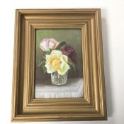 F. Fisher, Still Life with Roses, oil on canvas board, signed bottom left (24cm x 16cm)