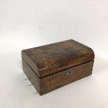 A 19thc mahogany jewellery box with inlaid decoration, the hinged top enclosing a plain interior