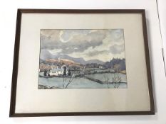 E. Vernon Watson, Farmhouses in a Valley, watercolour on paper, signed and dated 1944 bottom left (