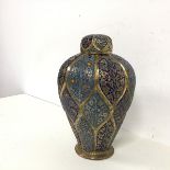 A cloisonne ovoid lidded bottle vase , decorated with multiple leaf shaped panels with jeweled