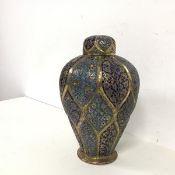 A cloisonne ovoid lidded bottle vase , decorated with multiple leaf shaped panels with jeweled