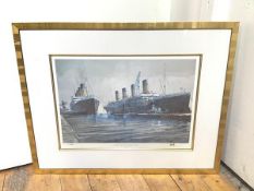 Harley Crossley, Olympic and Titanic at Belfast, 1912, limited edition print, 436/500, signed bottom