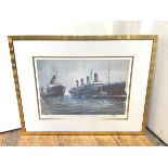 Harley Crossley, Olympic and Titanic at Belfast, 1912, limited edition print, 436/500, signed bottom