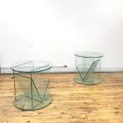 Green Apple: a pair of handmade glass occasional tables, each with circular top and complementary