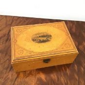 An early 20thc trinket box, the hinged lid with decoupage decoration depicting The Royal Terrace and