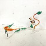 A pair of Murano style whimsical table ornaments, one in the form of a fish with green fins, the