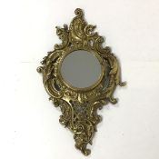 A 19th c French cast brass Cartel wall clock mount converted to circular wall mirror, with a pierced