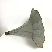 An Edwardian toile pale fern green gramophone horn/ amplifier (60cm x 48cm)