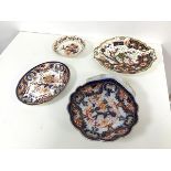 An early 19thc Coalport Imari pattern scalloped dish (h.5cm x 20cm x 23cm) and two Derby Imari