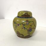 A Chinese cloisonne ginger jar, the yellow ground with cloud, vine and flowers decoration (h.14cm