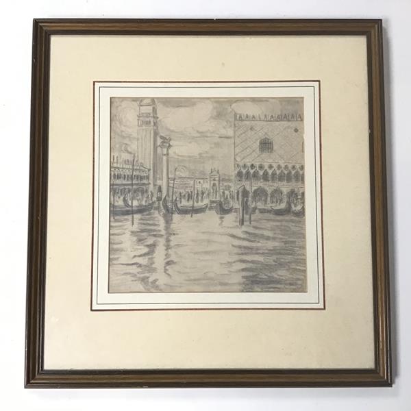 St Marks Square, Venice with Gondolas, pencil sketch (22cm x 22cm)