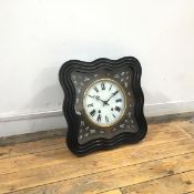 A late 19thc French vineyard wall clock, the 9 1/2 inch roman enamelled dial with movement