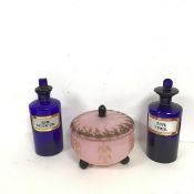 A pair of cobalt blue apothecary bottles, one stamped W. to base (one with possible replacement