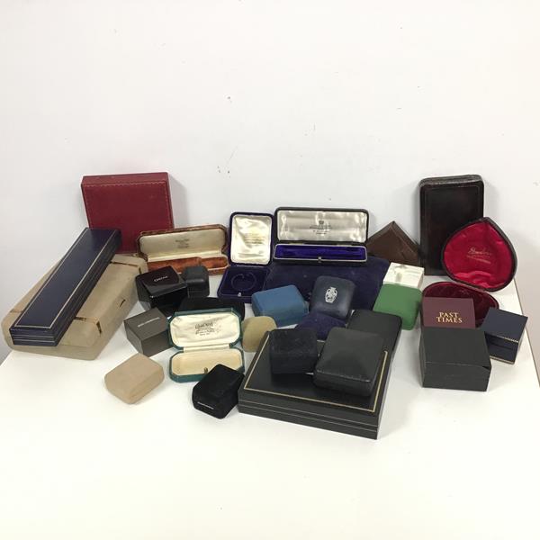 A collection of vintage and modern jewellery boxes, many from Scotland including Alfred Souter,