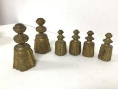 A group of six 19thc gilt bronze bell pulls of tassel form (two larger: 9cm x 5cm)